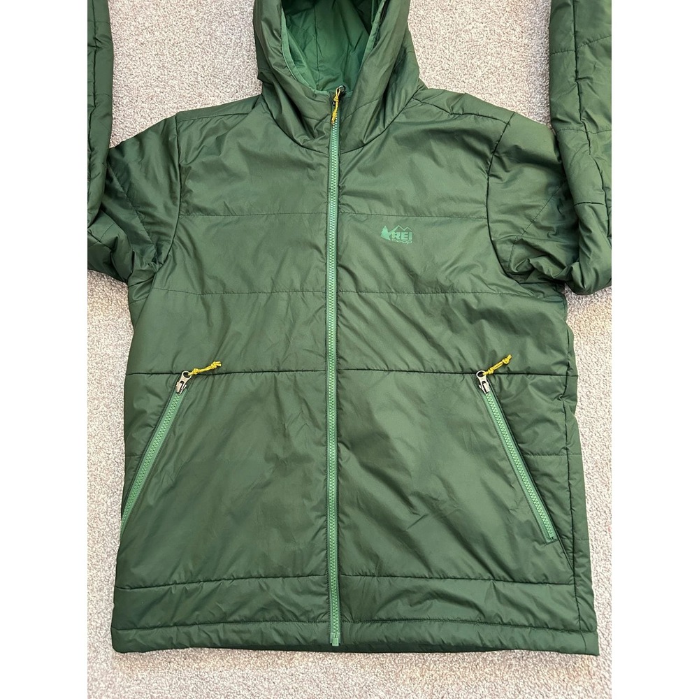 REI Co-op Hooded Puffer Jacket Mens‎ Medium Green Excellent Insulated Hiking - Picture 2 of 15
